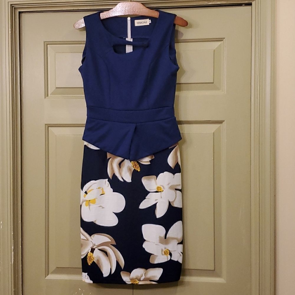 Himone dual material floral midi dress